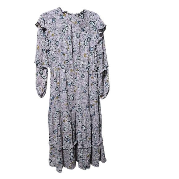 Dolan Anthropologie Aurelie Floral & Dot Print Long Sleeve Midi Dress In Thistle - Picture 3 of 5